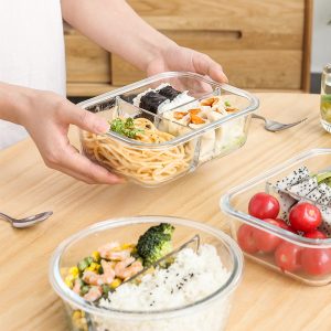 Buy Wholesale China Microwave Salad Bento 2, 3 Compartments Glass Lunch Box  With Divide & Glass Lunch Box With Divide at USD 0.8