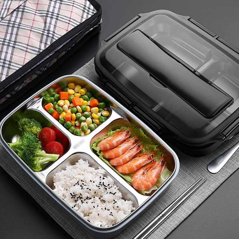 Stainless steel bento lunch box 4 compartment 304 lunch box with plastic lunch box manufacturer