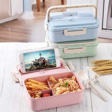 microwavable plastic lunch box with cutlery