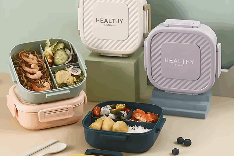 BPA Free Plastic Lunch Boxes Square Bento Divided Salad Jar Thermos Style (1) plastic square bento lunch box