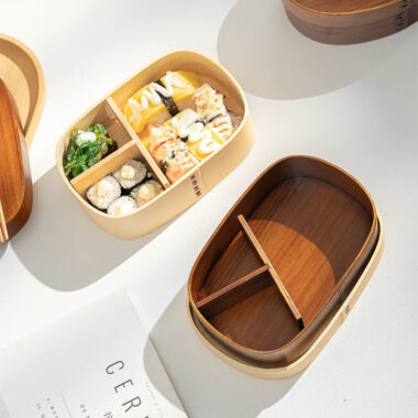 r wooden bento lunch box with partition