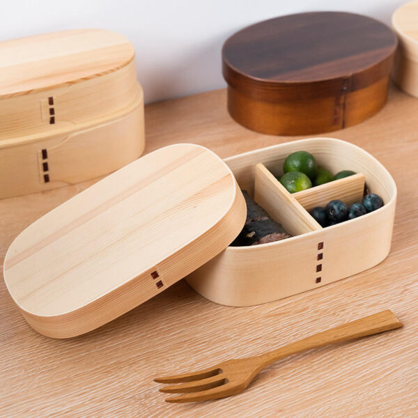 bamboo wooden divided lunch box