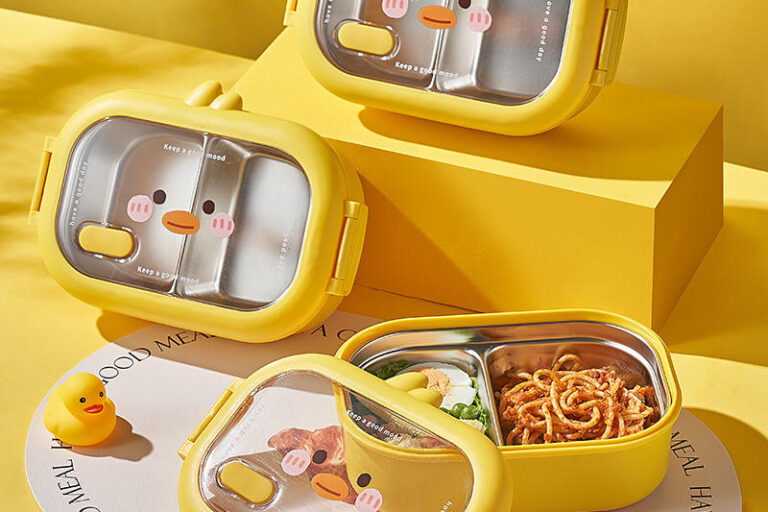 Cute Duck Stainless Steel Lunch Boxes 950ml Wheat Kids Thermal Bento Box (1) stainless steel kids lunch box