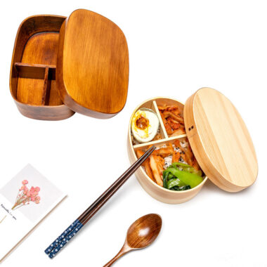 double layer wooden lunch box set