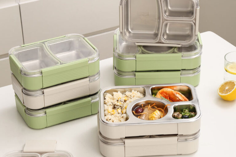 Family Size Stainless Steel Lunch Boxes with 3 Compartments for Office Adults (6) Family size stainless steel lunch box