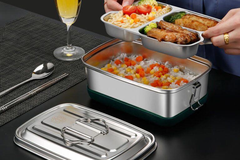 Large Capacity Stainless Steel Lunch Boxes with Double Layer Compartments (5) Double layer stainless steel lunch box