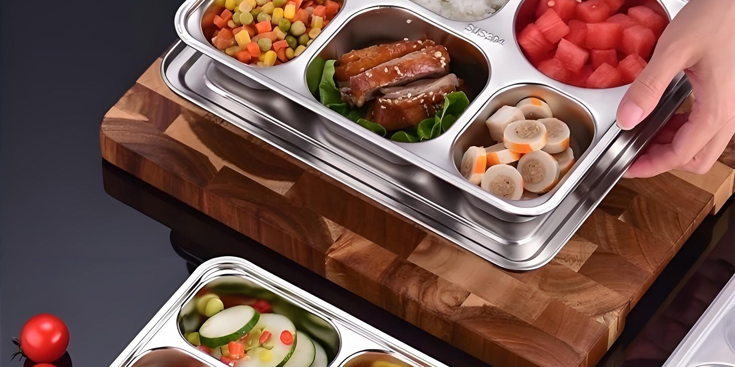 SUS 304 Stainless Steel Lunch Boxes 6-Compartment Food Tray Dinner Plate (7)