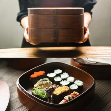 2 layer wooden square lunch box