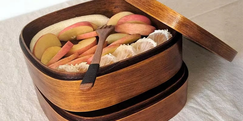 2 layer wooden square lunch box