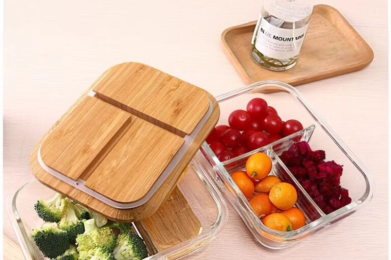 Rectangular High-Borosilicate Glass Lunch Box with Bamboo Lid (2) Glass Lunch Box with Bamboo Lid