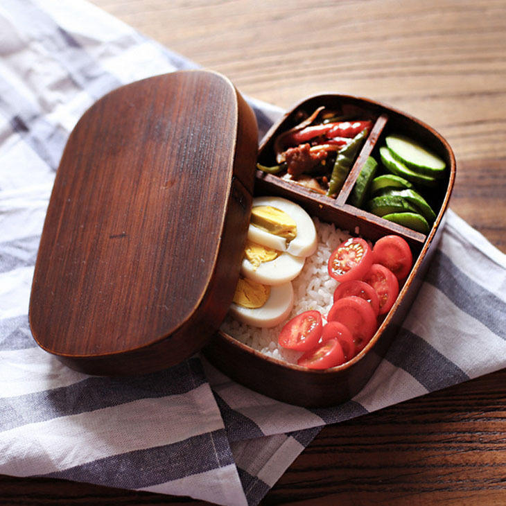 Solid wood square Japanese bento lunch box